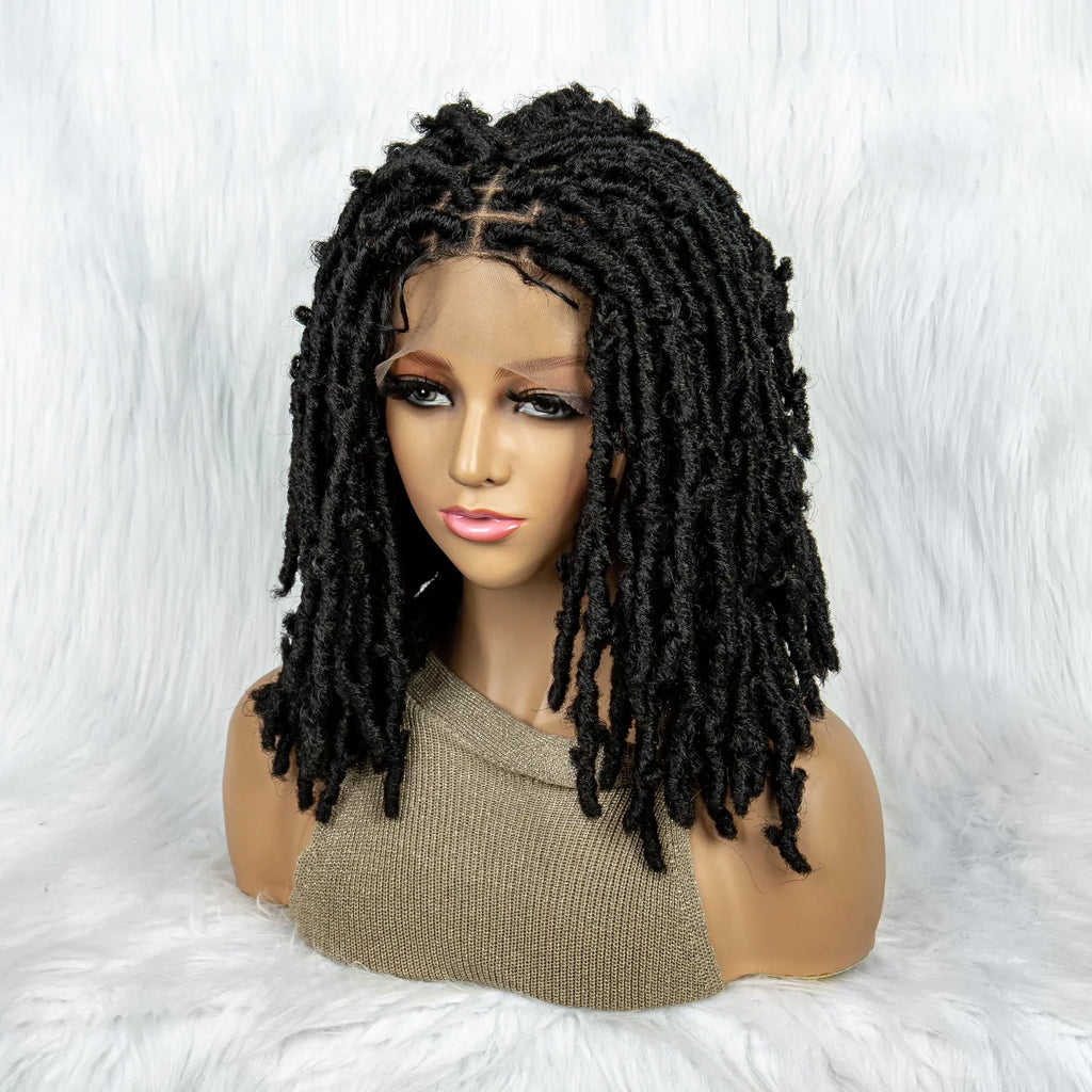 16" Short Knotless Butterfly Locs Wig | Synthetic Lace Front