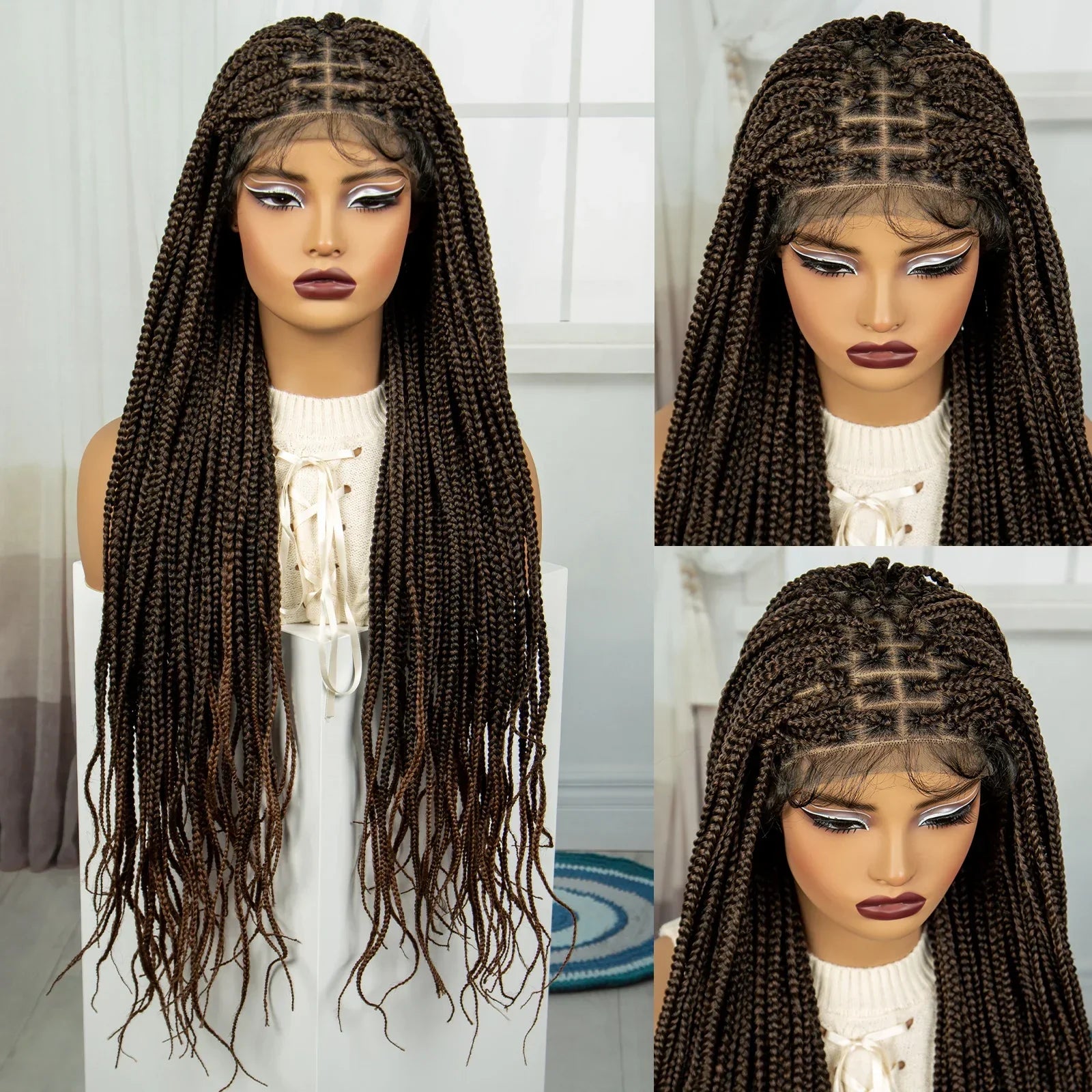 36" Burgundy Knotless Box Braids Wig | 9x6 Lace Front | Baby Hair