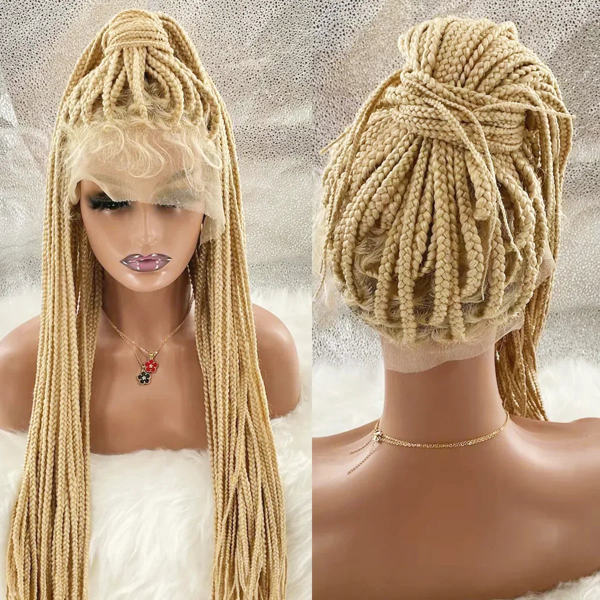 32/36" HD Full Lace Knotless Box Braided Wig | Blonde 613 | Long Braids | Kanekalon Hair