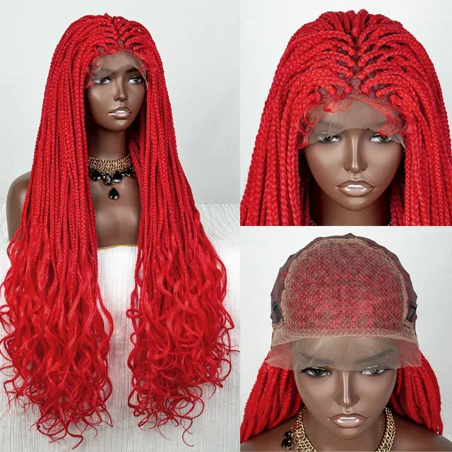 36" Pink & 613 Blonde Braided Wig | Water Wave Ends | Lace Front | Baby Hair