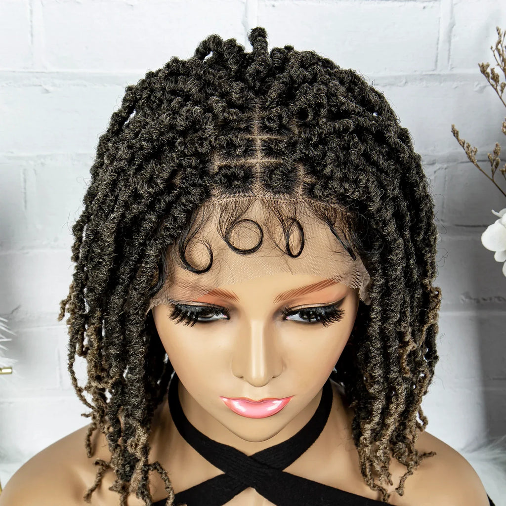 14" Knotless Butterfly Locs Lace Front Wig | Synthetic Dreadlock Braids | Black Women