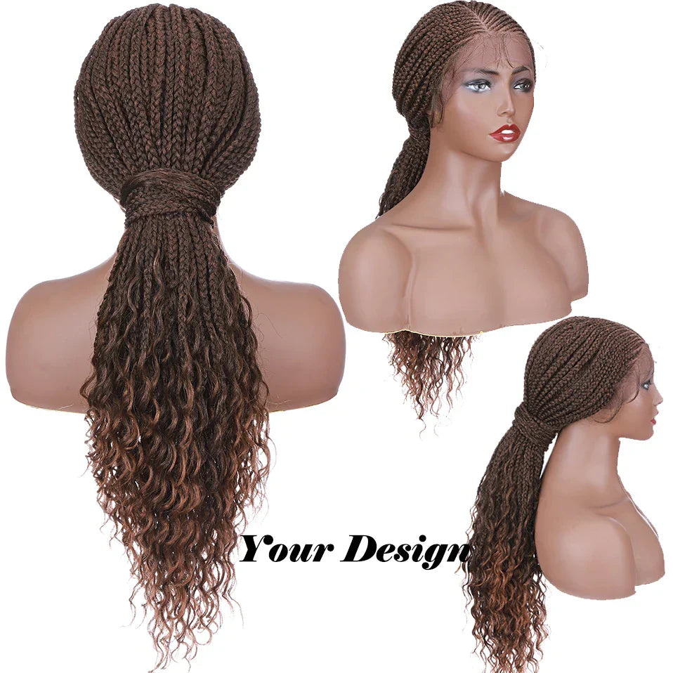 28" Knotless Box Braids Wig | Long | Lace Front | With Baby Hair | Afro Brazilian Style