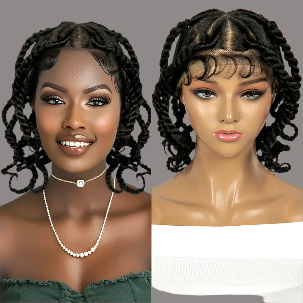 12" Short Box Braided Full Lace Wig | Crochet Braids | Baby Hair | Synthetic Braiding Wig