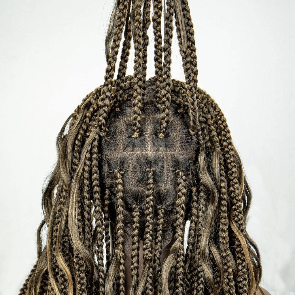 34" Ombre Curly Braids Wig | 1B/27 | Deep Wave | Full Lace | Baby Hair