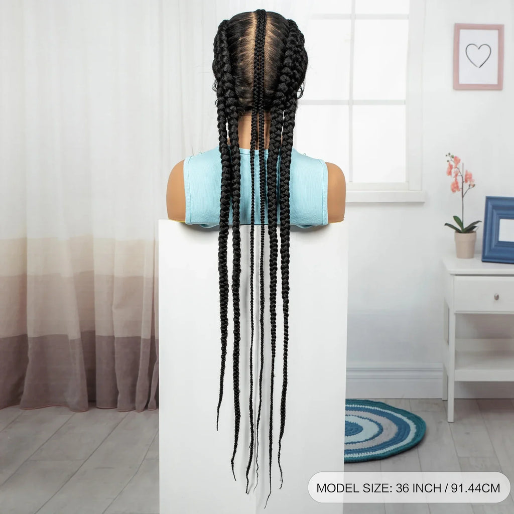 36" Full Lace Cornrow Braided Wig | Knotless Braids | Synthetic Natural Braided Lace Wig with Baby Hair for Black Women