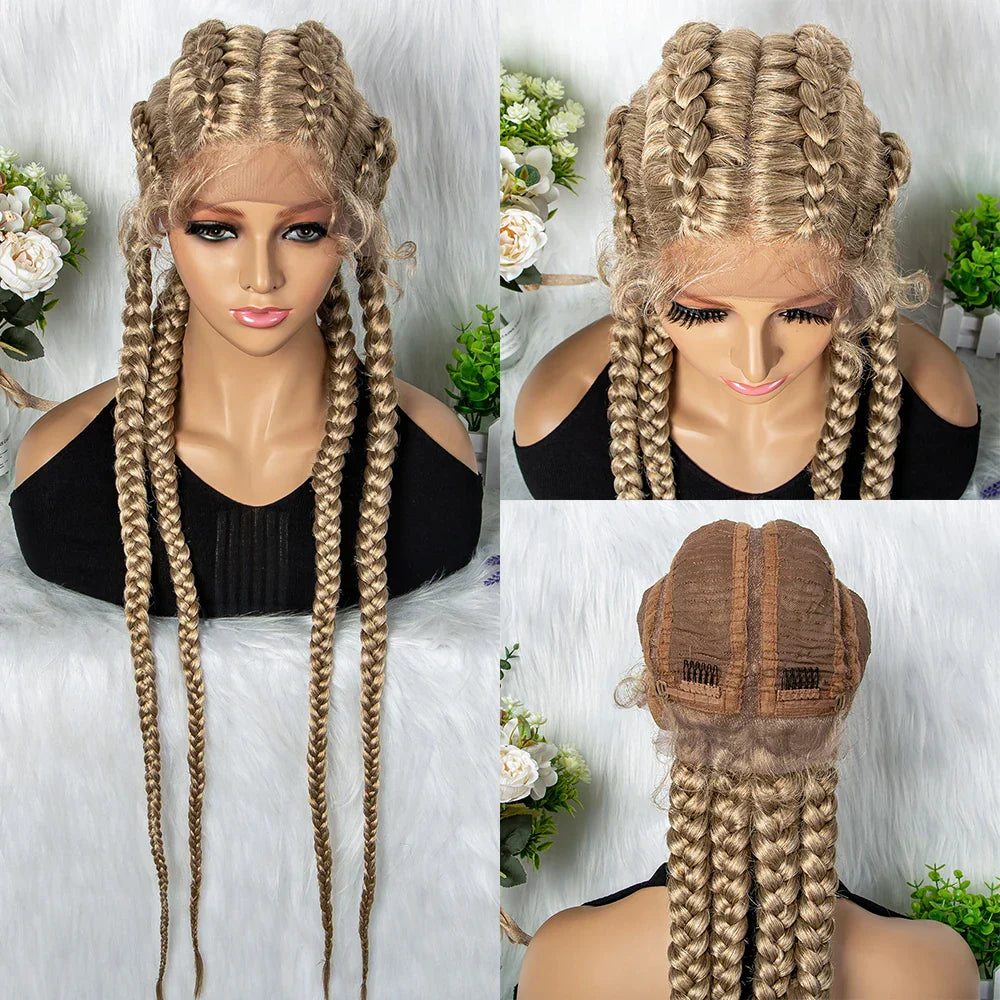 32" Full Lace Four Braid Box Braids Wig | Kanekalon Synthetic Braided Wig for Black Women