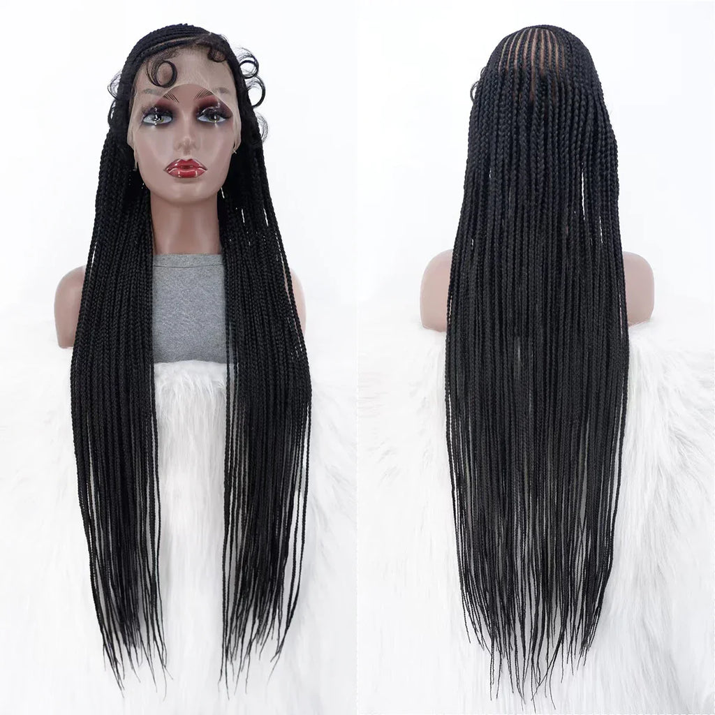 34" 360 HD Lace Braided Wig | Knotless Braids | Kanekalon Synthetic Hair | Choose Lace Color