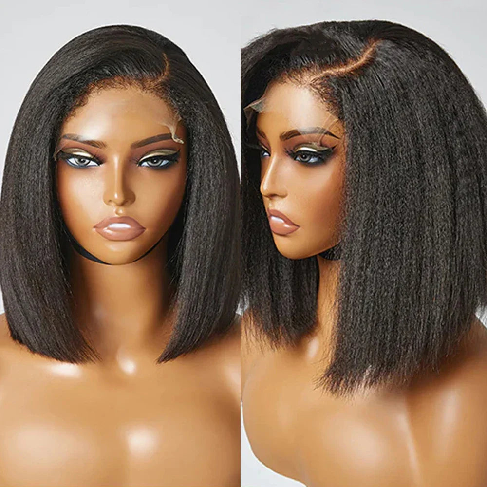 12A Kinky Straight Bob Wig | Lace Front & Closure Wig | Brazilian Remy Hair | Natural Black
