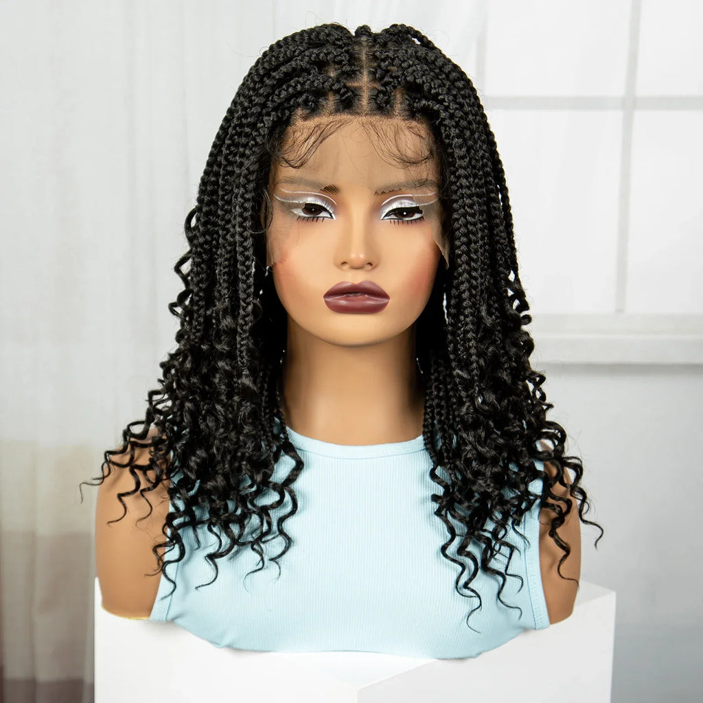 16" Deep Wave Knotless Braids Wig | Natural Curly Full Lace | Baby Hair