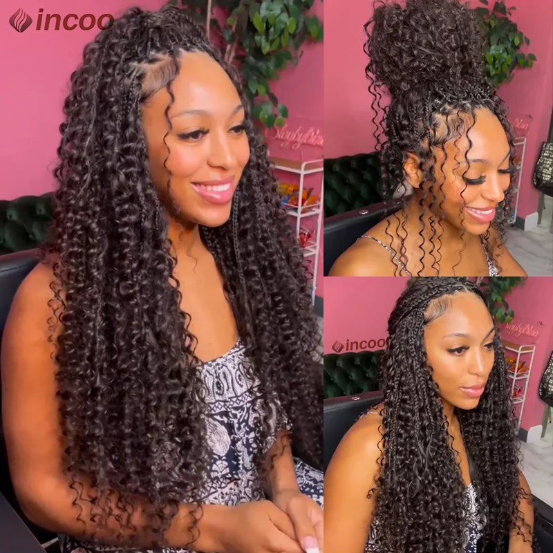 32" 613 Blonde Boho Box Braids Wig | Full Lace Front Knotless Cornrows & Curls | Synthetic Braided Wig for Women