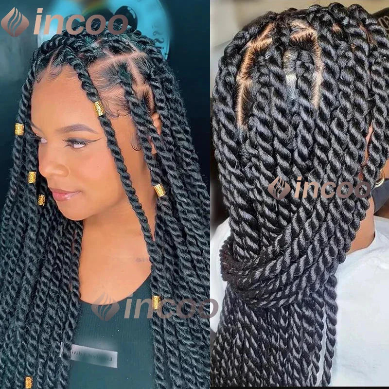 36" Heart Shaped Braided Wig | Senegalese Twists & Jumbo Box Braids | Full Lace Frontal