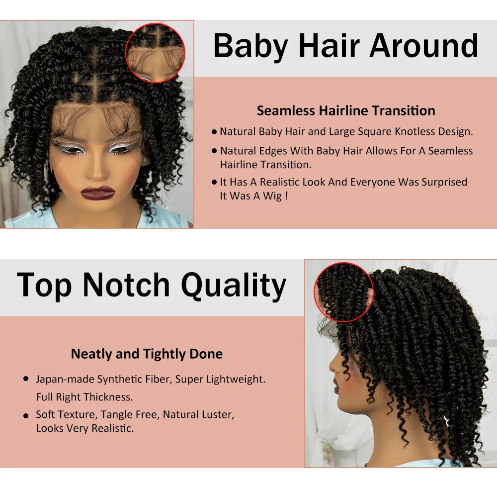 10" Natural Twist Braids Wig | Full Lace | Baby Hair | Short Braided Style