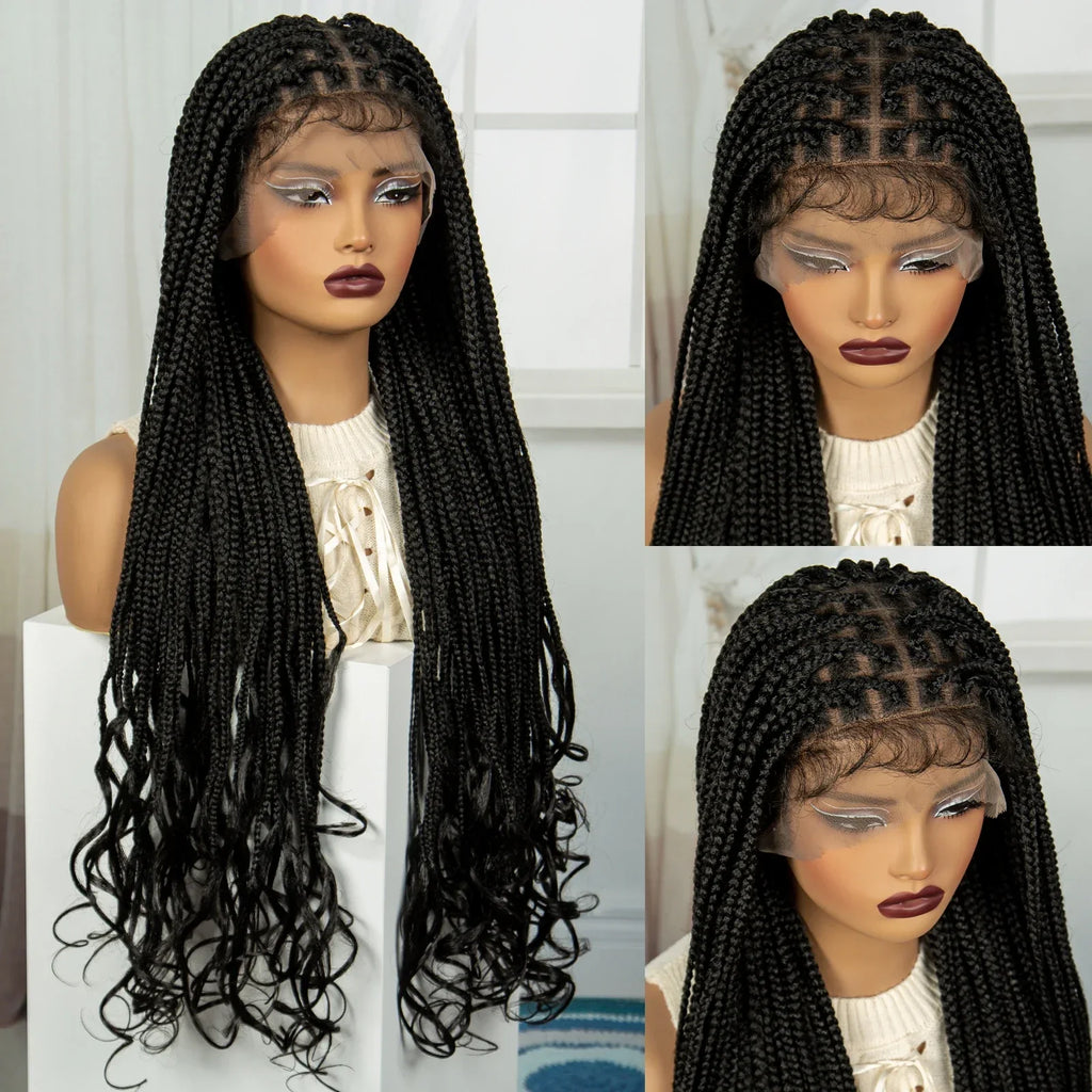 34" HD Boho Box Braids Wig | Curly Ends | Full Lace | Baby Hair