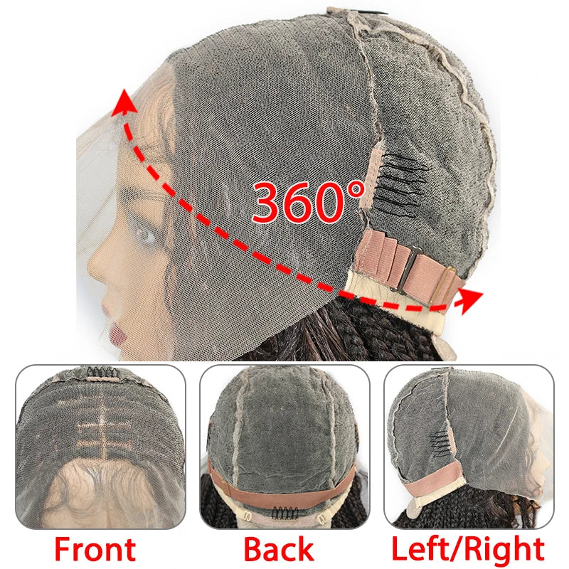 24" Boho Box Braids Lace Frontal Wig | Deep Wave Goddess Braids | Curly Ends | Black Full Lace Synthetic Wig