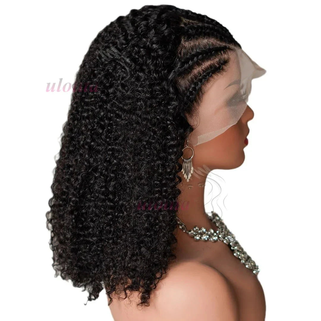 13x4 Human Hair Deep Curl Locs Wig | Knotless Braided Bob | 210 Density | Remy Mongolian Hair