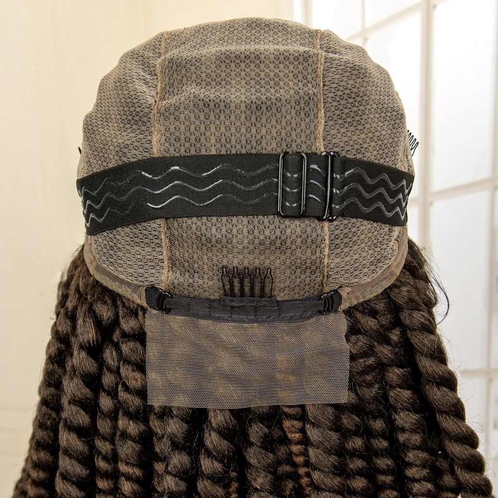 16 Inch Brown Twisted Braided Bob Wig | Full Lace | Kanekalon Fiber | For Black Women