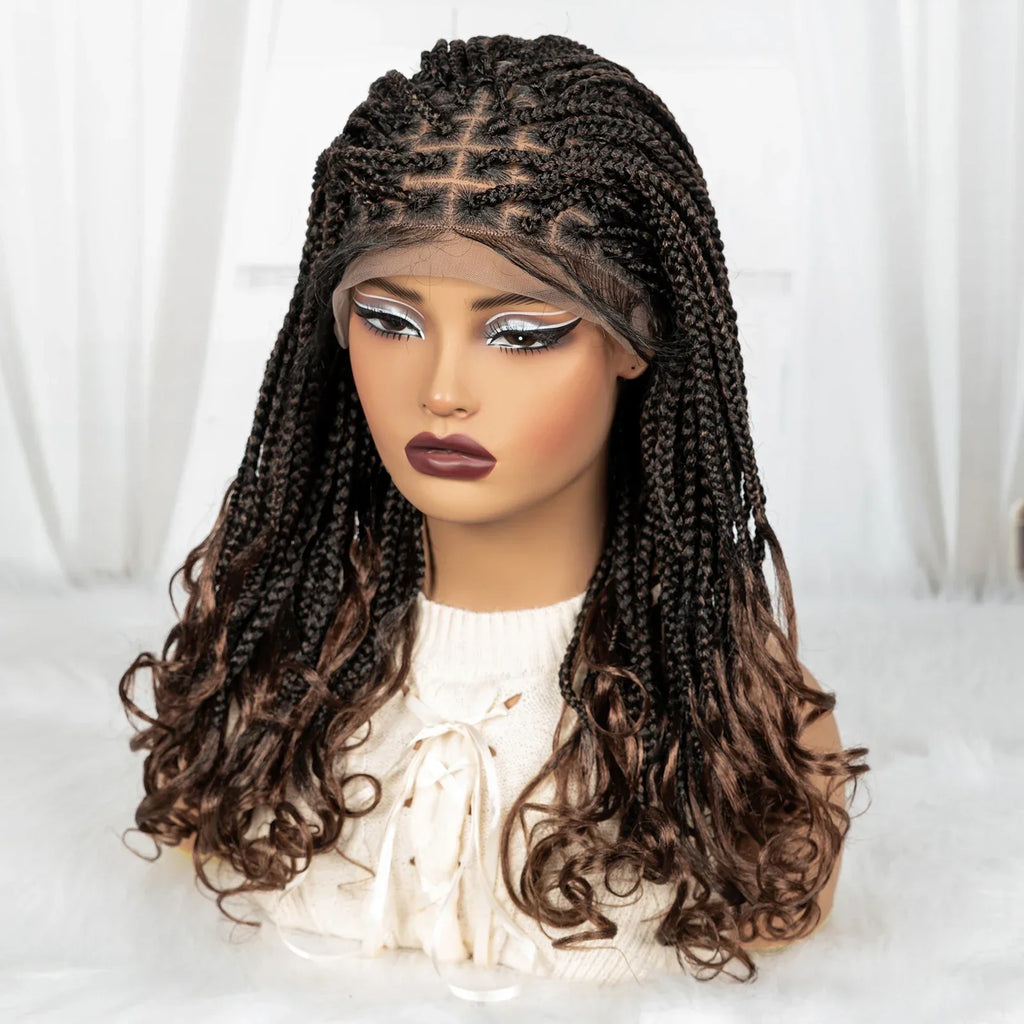 9x6 Lace Front Knotless Braids Wig with Curly Ends | Blended Box Braids