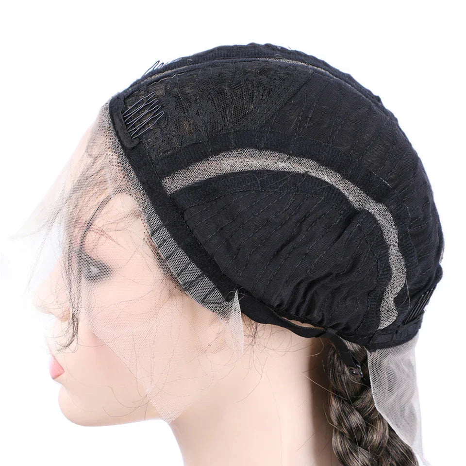 32" Hand-Made Knotless Box Braided Lace Front Wig | French Braid | Baby Hair | Glueless Synthetic Wig
