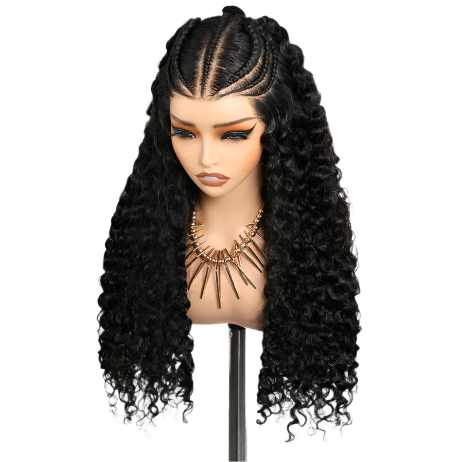 Alibele Pre-Braided Water Wave Wig | 13x6 Full Lace Frontal | 200% Density | Malaysian Remy Hair | Natural Black
