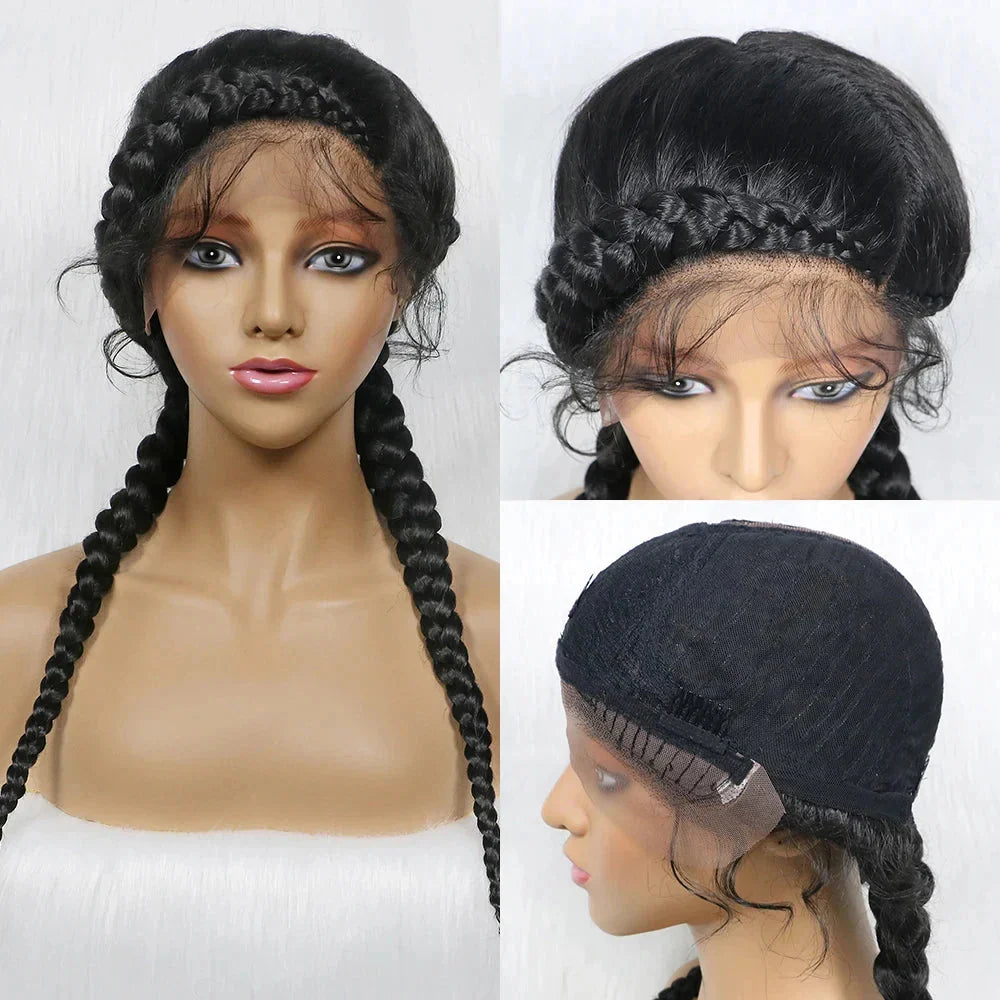 24" Dutch Cornrow Box Braid Wig | Lace Front Synthetic Wig with Baby Hair | Afro Wig for Black Women | High-Temp Fiber