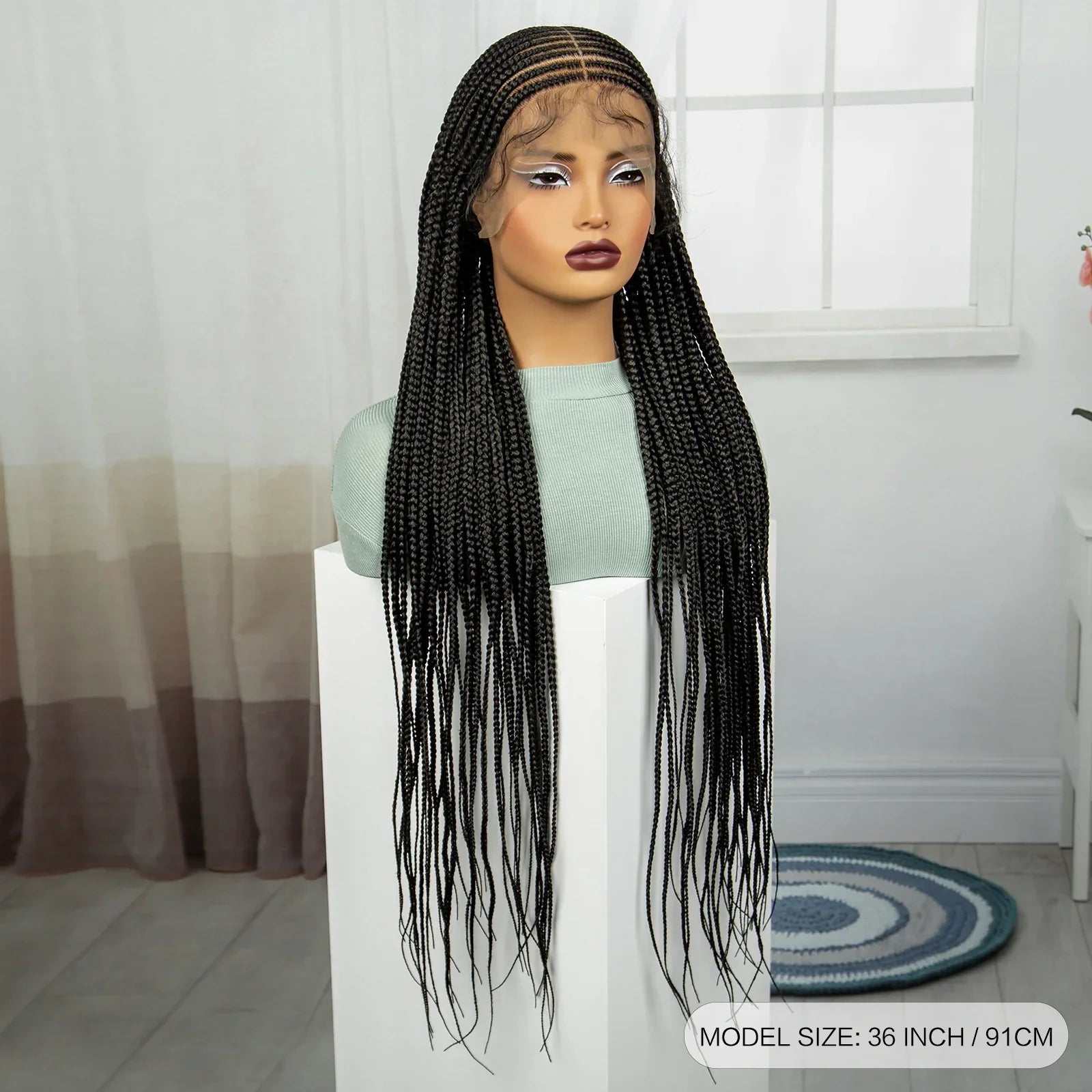 36" Straight Cornrow Knotless Braids Wig | Full Lace | Baby Hair