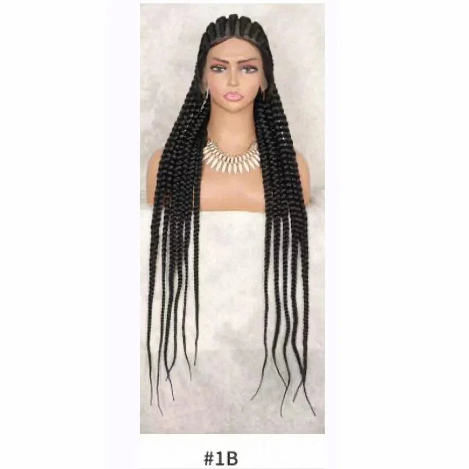 360 Lace 11-Braids Cornrow Box Braided Wig | Long Synthetic Braids | Heat Resistant | Black Women