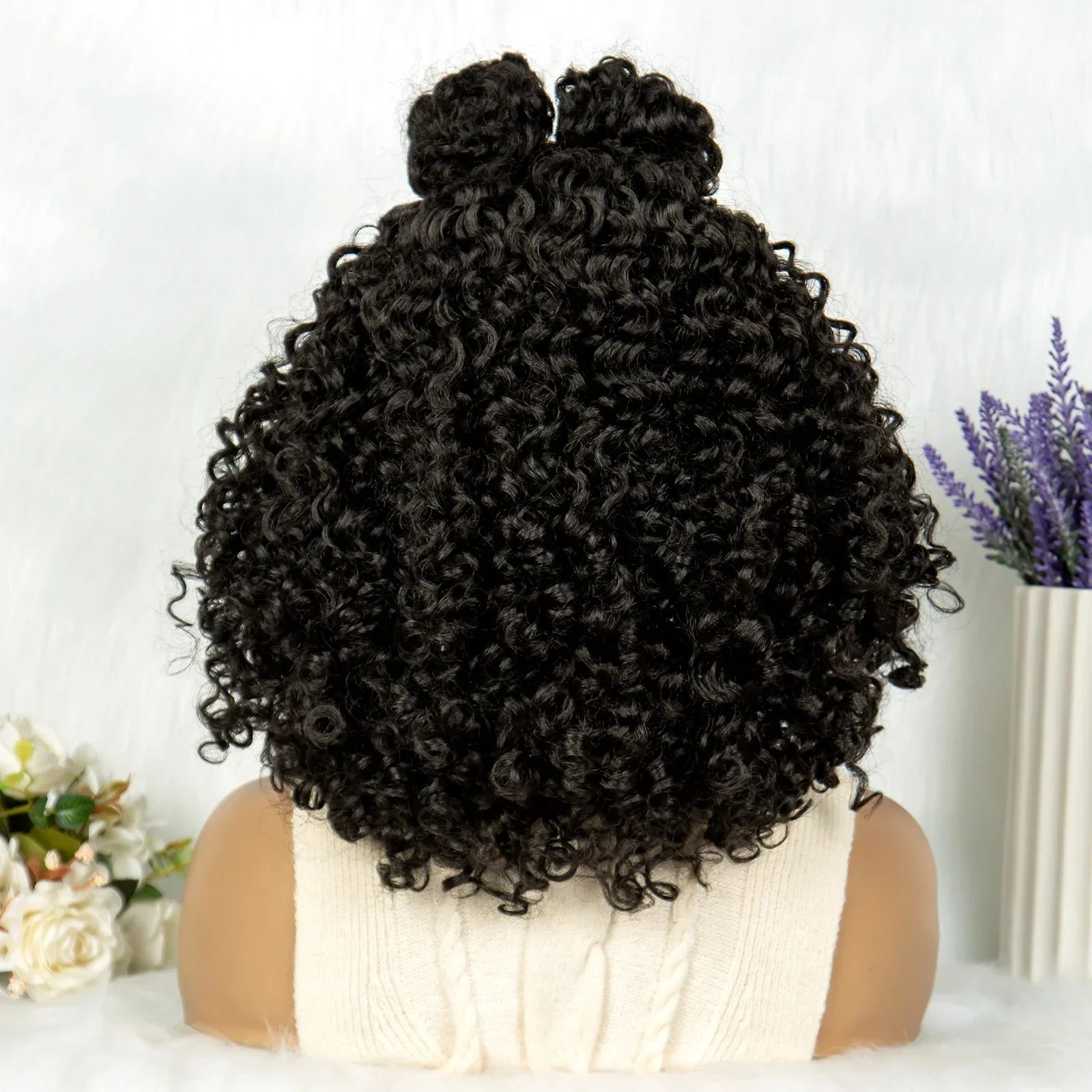 16" Kima Cornrow Twist Curly Bob Wig with Braided Top Knot Bun | 13x4 Lace Front Synthetic Hair