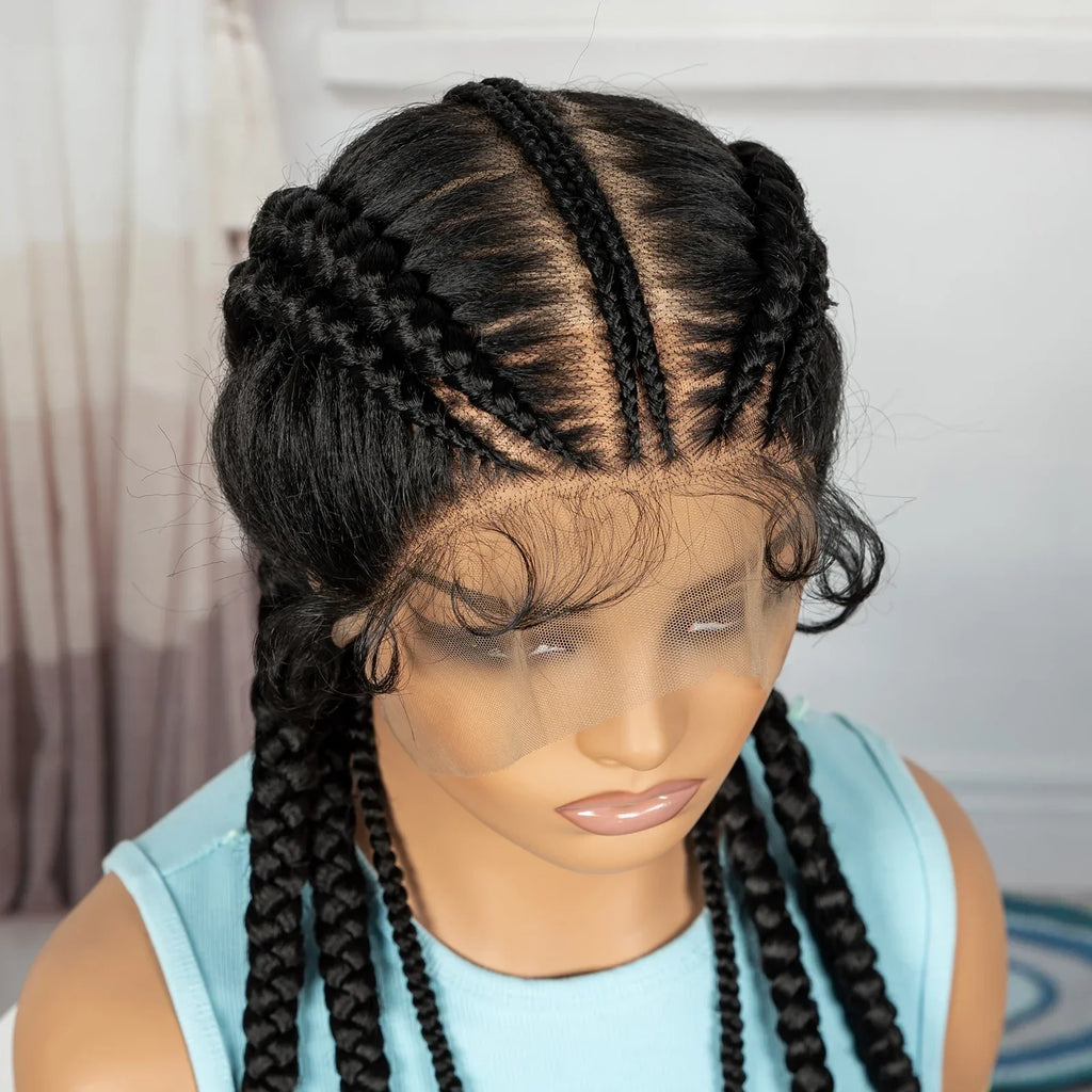 36" Full Lace Cornrow Braided Wig | Knotless Braids | Synthetic Natural Braided Lace Wig with Baby Hair for Black Women