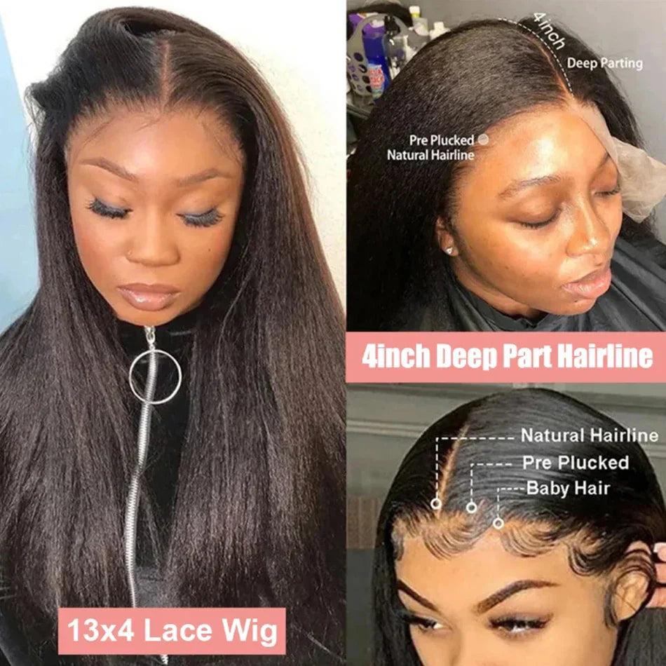 13x4 Glueless Kinky Straight Long Human Hair Wig | Brazilian Virgin Hair | Pre-Plucked | With Baby Hair