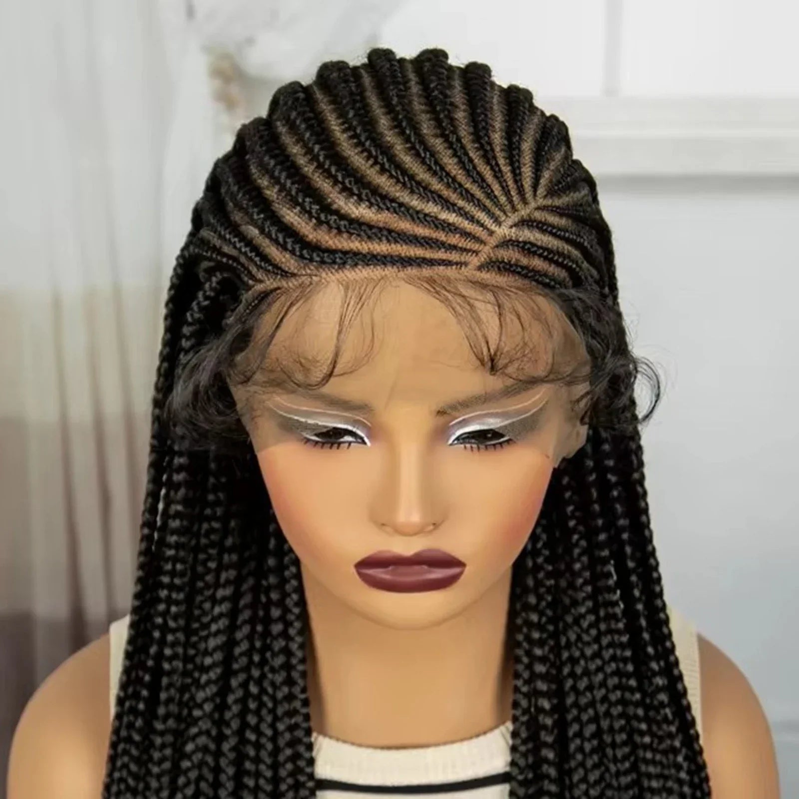 36" Straight Cornrow Knotless Braids Wig | Full Lace | Baby Hair
