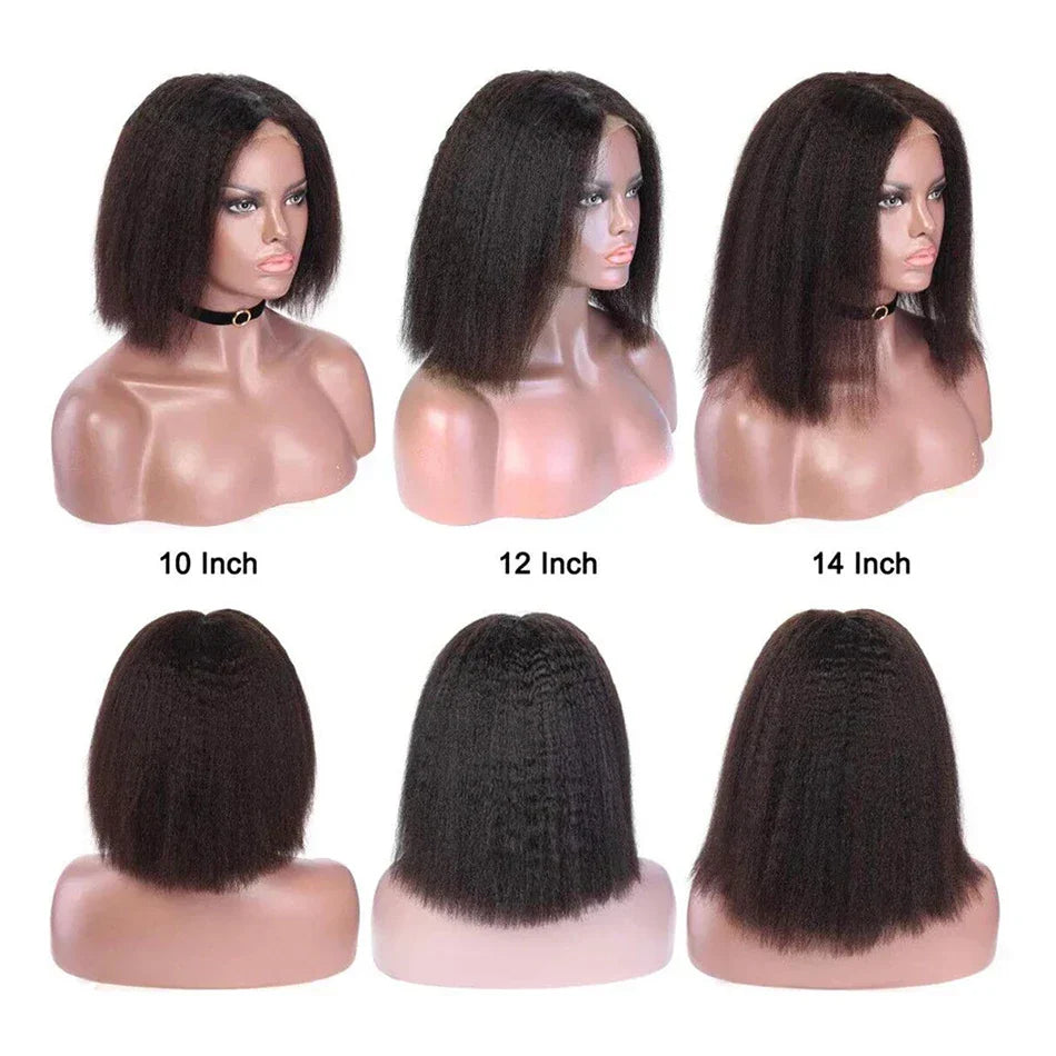 12A Kinky Straight Bob Wig | Lace Front & Closure Wig | Brazilian Remy Hair | Natural Black