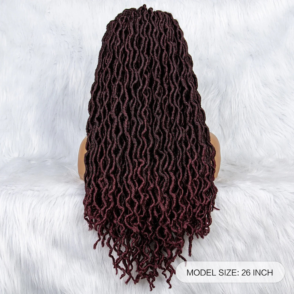 26" Goddess Locs Braided Wig | Lace Front Faux Locs Wig with Baby Hair | Synthetic Dreadlock Braids Wig for Women | Transparent Lace