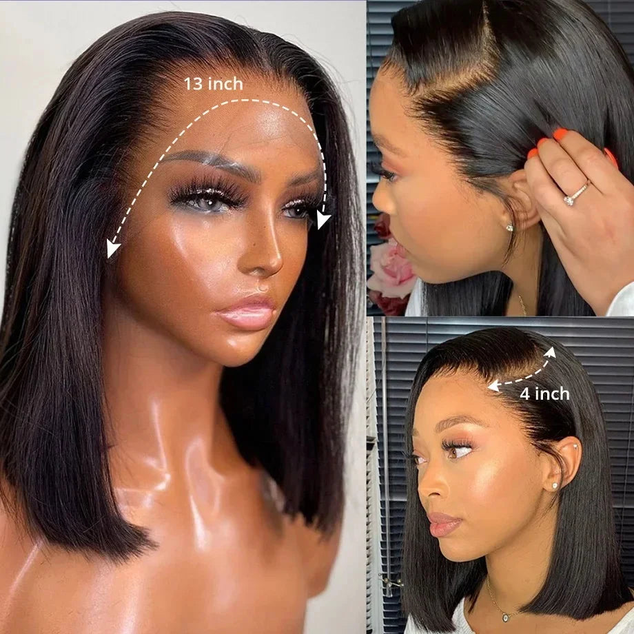 10-16 inch Short Straight Bob Wig | Brazilian Remy Human Hair | 13x4 Lace Frontal | Natural Looking | Ready to Wear
