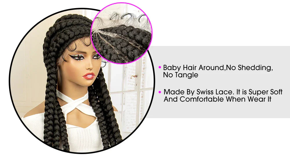 36" Extra Long Box Braided Full Lace Wig | Synthetic Braiding Wig | For Black Women | Lace Frontal Braids