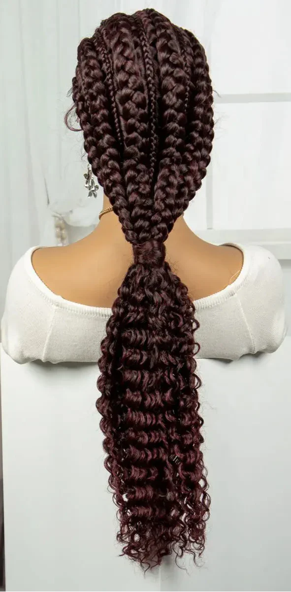 28" Colored Cornrow Braids Wig with Curly Ends | Lace Front | Baby Hair
