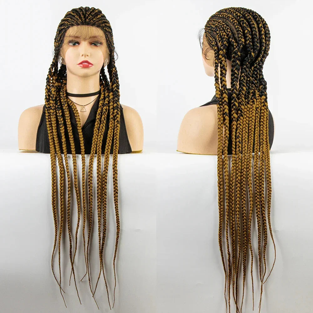 36" Long Cornrow Braids Wig | Full Lace Frontal | Baby Hair