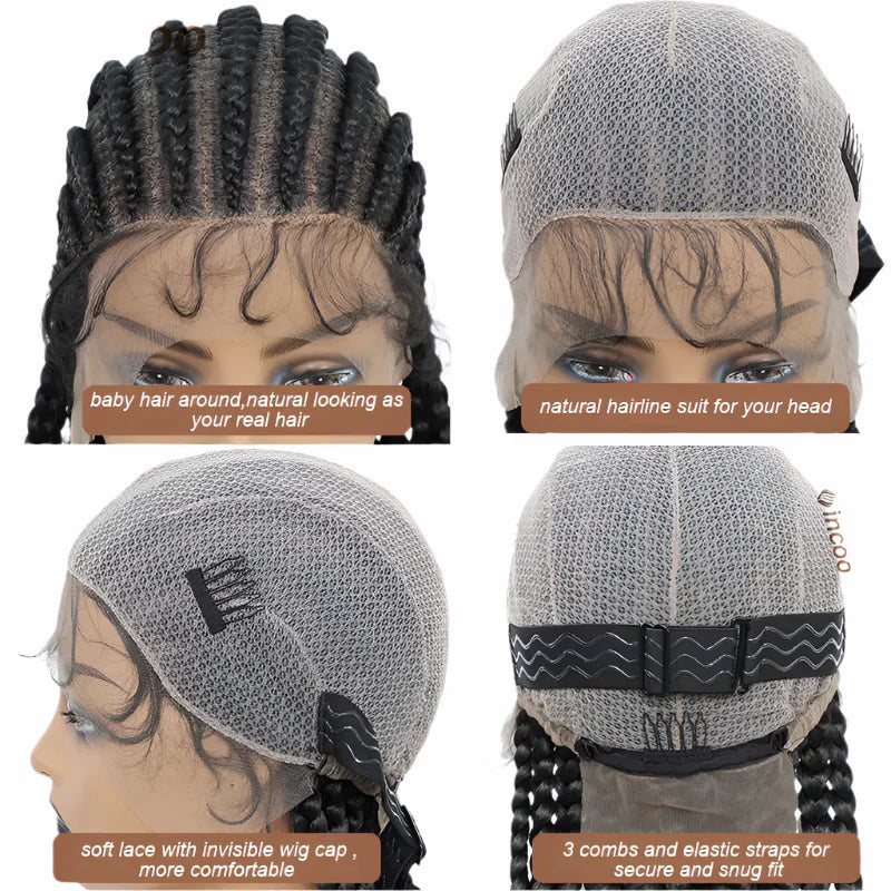 36" Cornrow Twisted Braided Wig | Ombre Blonde Passion Twists | Faux Locs & Goddess Box Braids | Full Lace Front Wig