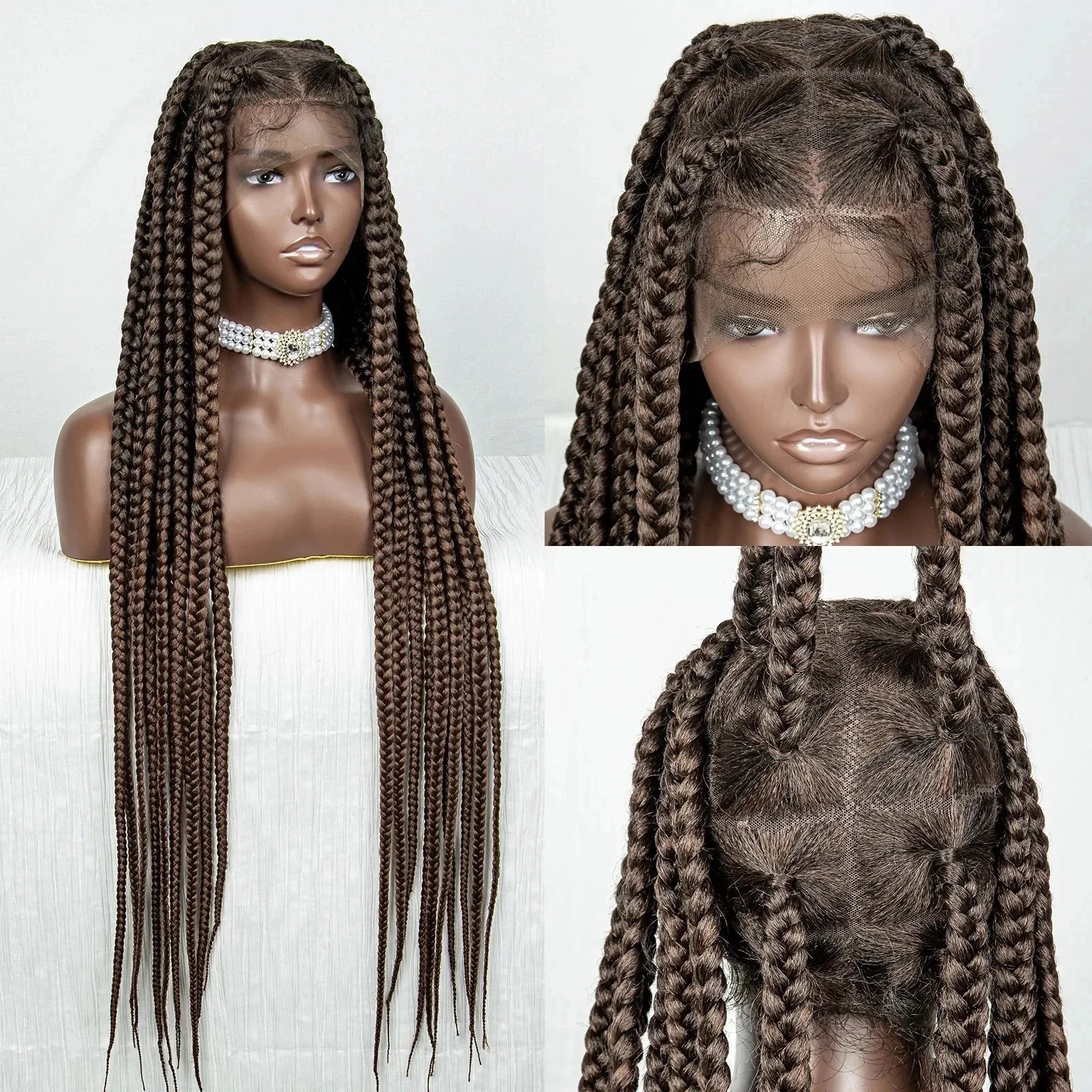36" Purple Knotless Box Braids Wig | Transparent Full Lace | Baby Hair | Synthetic
