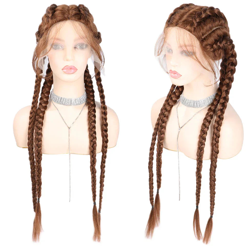 32" Hand-Made Knotless Box Braided Lace Front Wig | French Braid | Baby Hair | Glueless Synthetic Wig