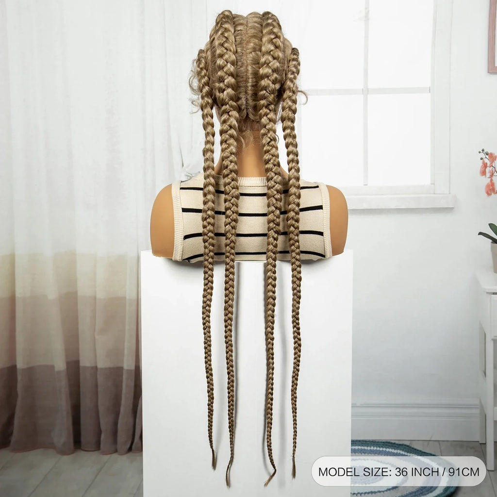 36" Natural Cornrow Braids Wig | Lace Front | Baby Hair | Long Braids