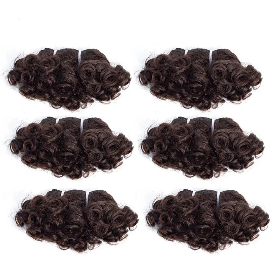6" Bouncy Curly Indian Remy Hair Bundles | Double Drawn | Natural Black & Brown | Sew-In Extensions