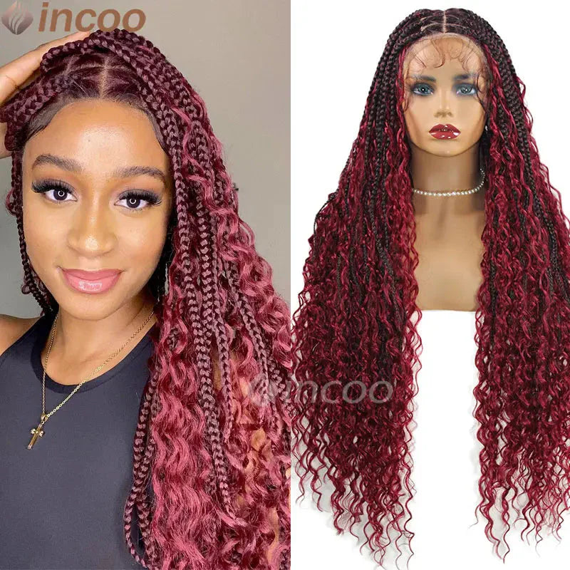 613 Blonde & Burgundy Butterfly Braids Wig | 36" Full Lace | Goddess Locs & Box Braids