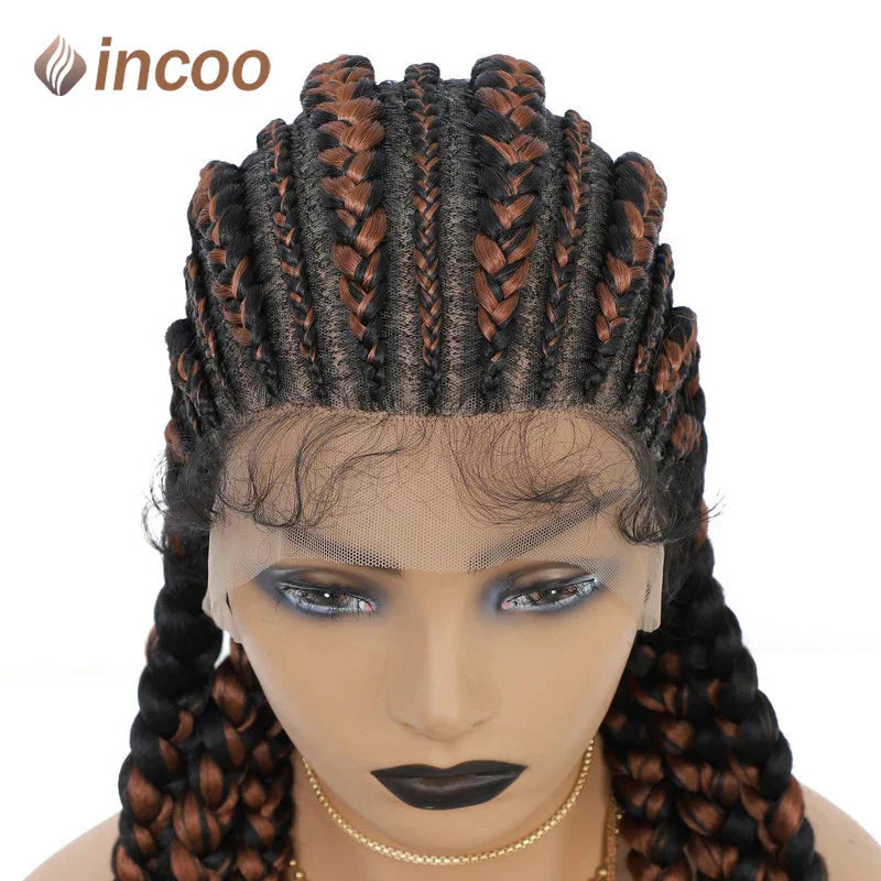 36" Jumbo Dutch Twins Cornrows Wig | Full Lace Front | Synthetic Braids | Black Women