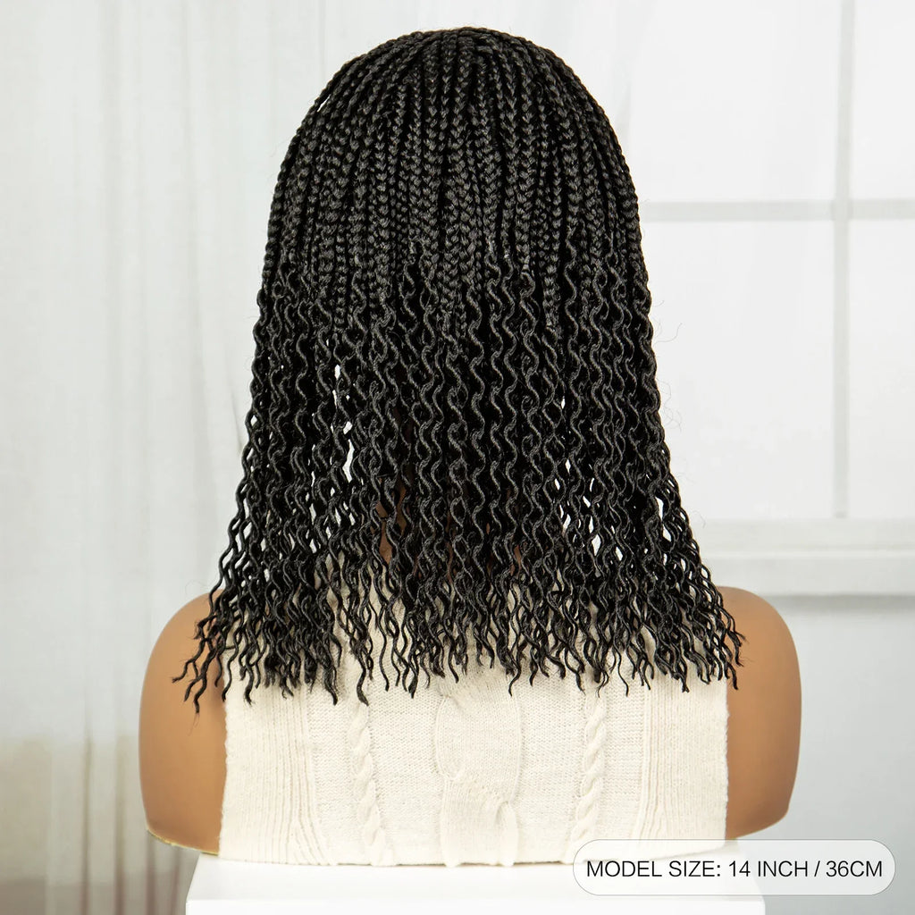 14" Curly Knotless Box Braids Wig | 1B-30 Ombre | Machine Made Synthetic Braids | Black Women