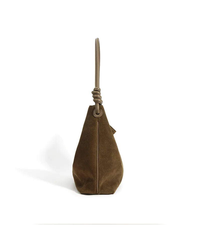 All-Match Chamois Matte Suede Cowhide Leather Tote | Large Capacity Designer Maillard Dressing Coffee Winter Ladies Handbag