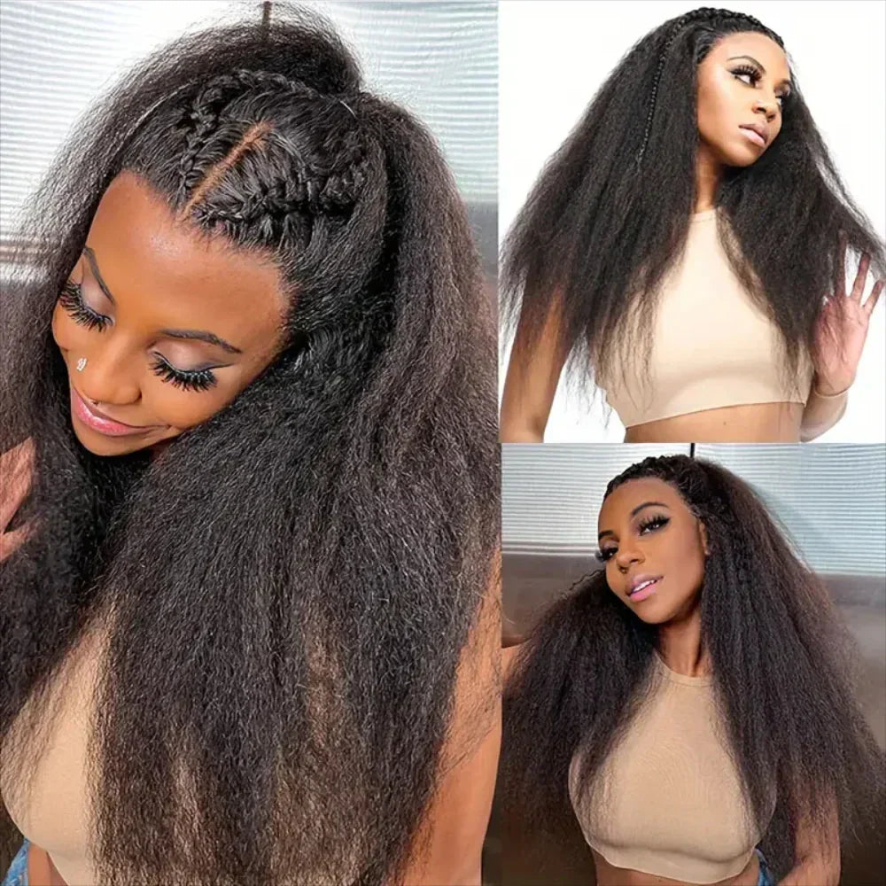 40 Inch Full 360 HD Lace Frontal Kinky Yaki Straight Human Hair Wig | 300% Density Transparent Lace Front Wig for Women