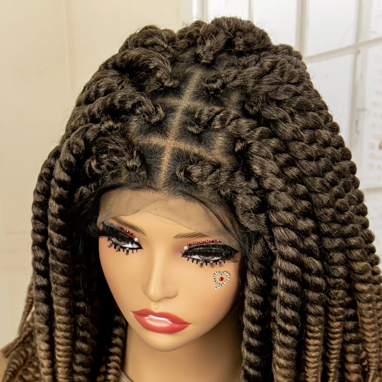16 Inch Brown Twisted Braided Bob Wig | Full Lace | Kanekalon Fiber | For Black Women
