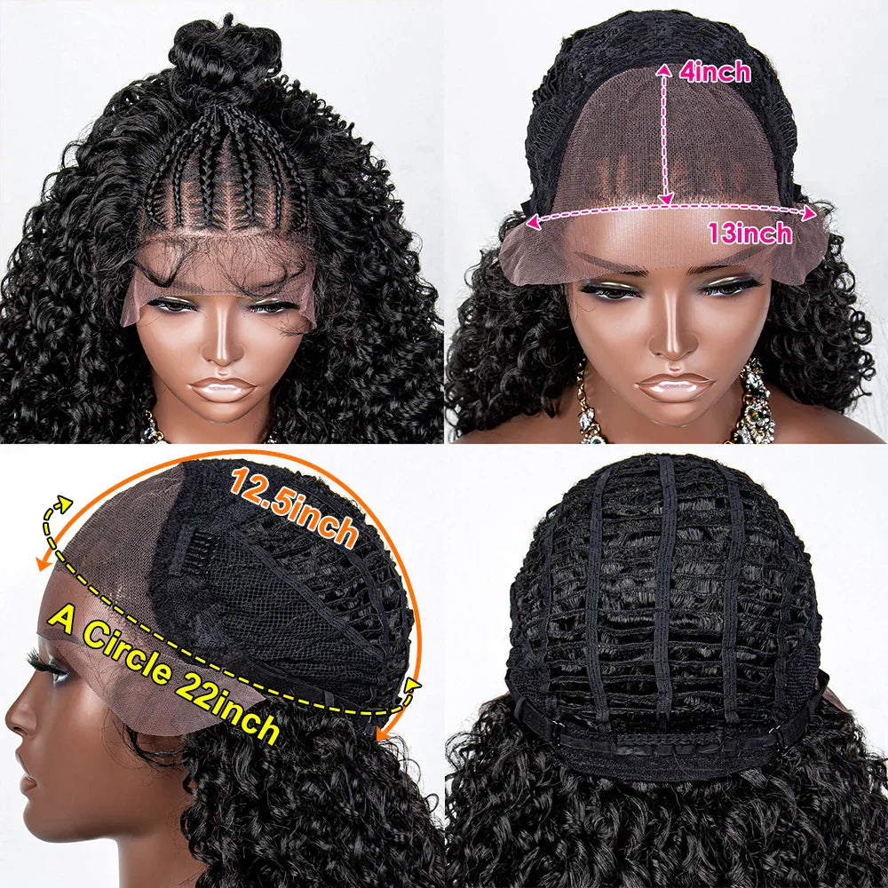 24" Kinky Curly Braids Wig with Buns | 13x4 Transparent Lace Front | Baby Hair