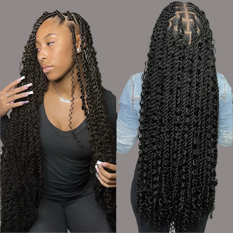 32" Bohemian Twist Braided Full Lace Wig | Curly Ends | Lightweight Synthetic Braids | Black Women