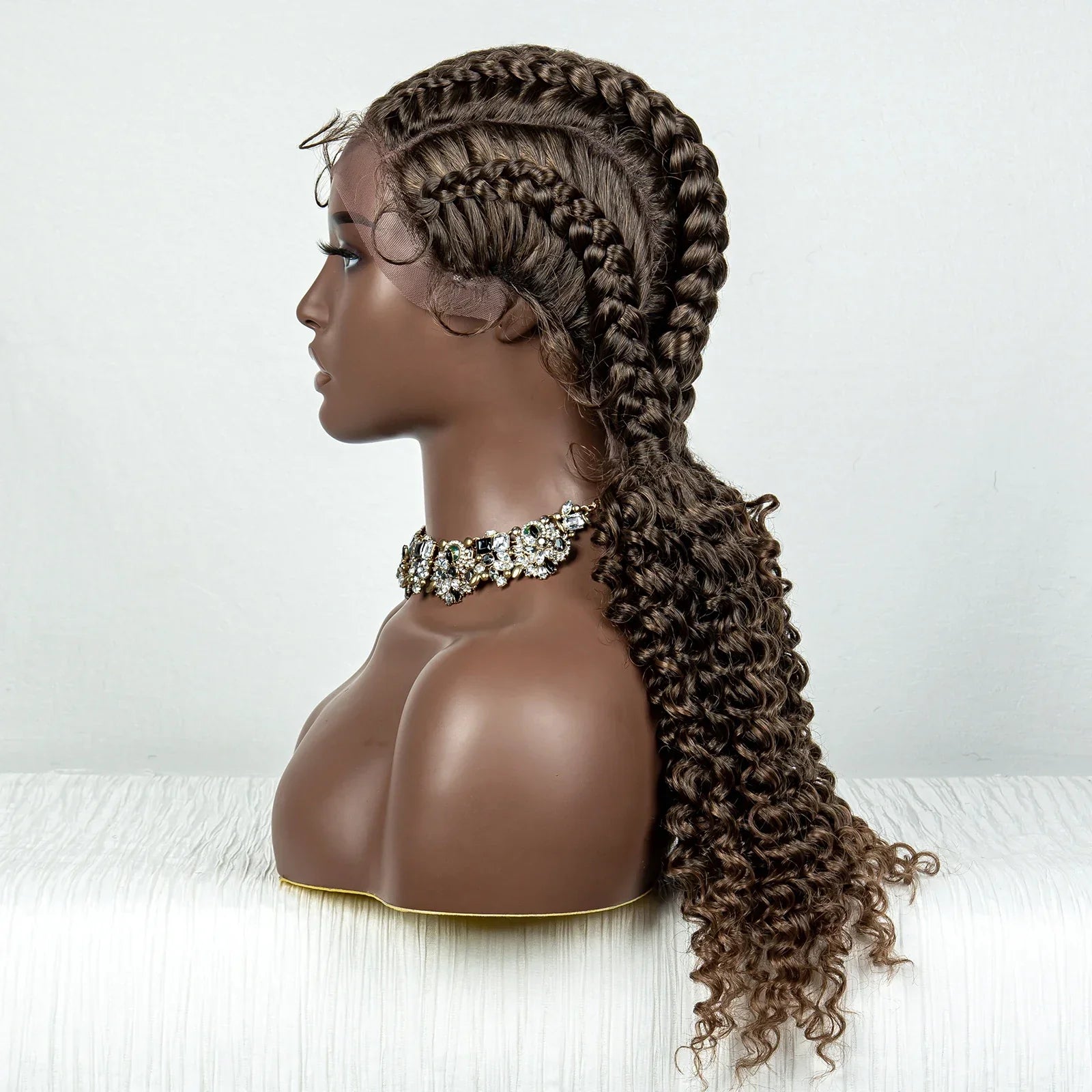 22" Box Braids Full Lace Wig | Two Curly Ponytails | Baby Hair | Synthetic Braided Wig